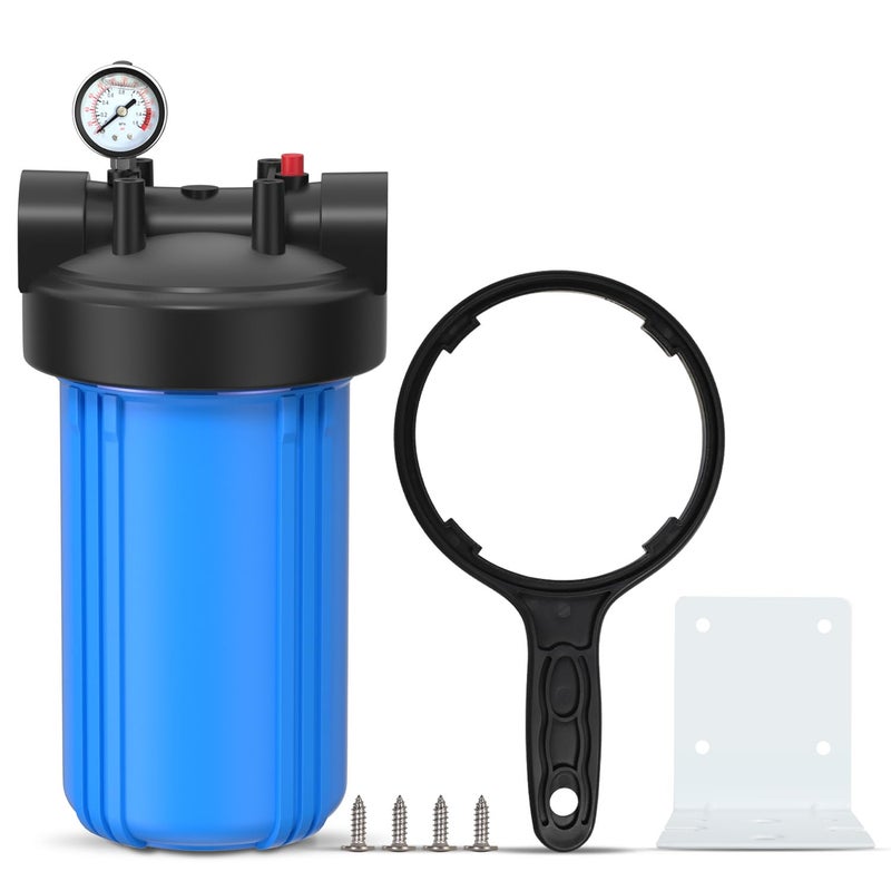 Pure Plus Whole House Water Filter Housing, 10"x4.5" Sediment Cartridge Universal Housing, Pre-Filtration System, with Pressure Gauge, 1" NPT Port - Image 1